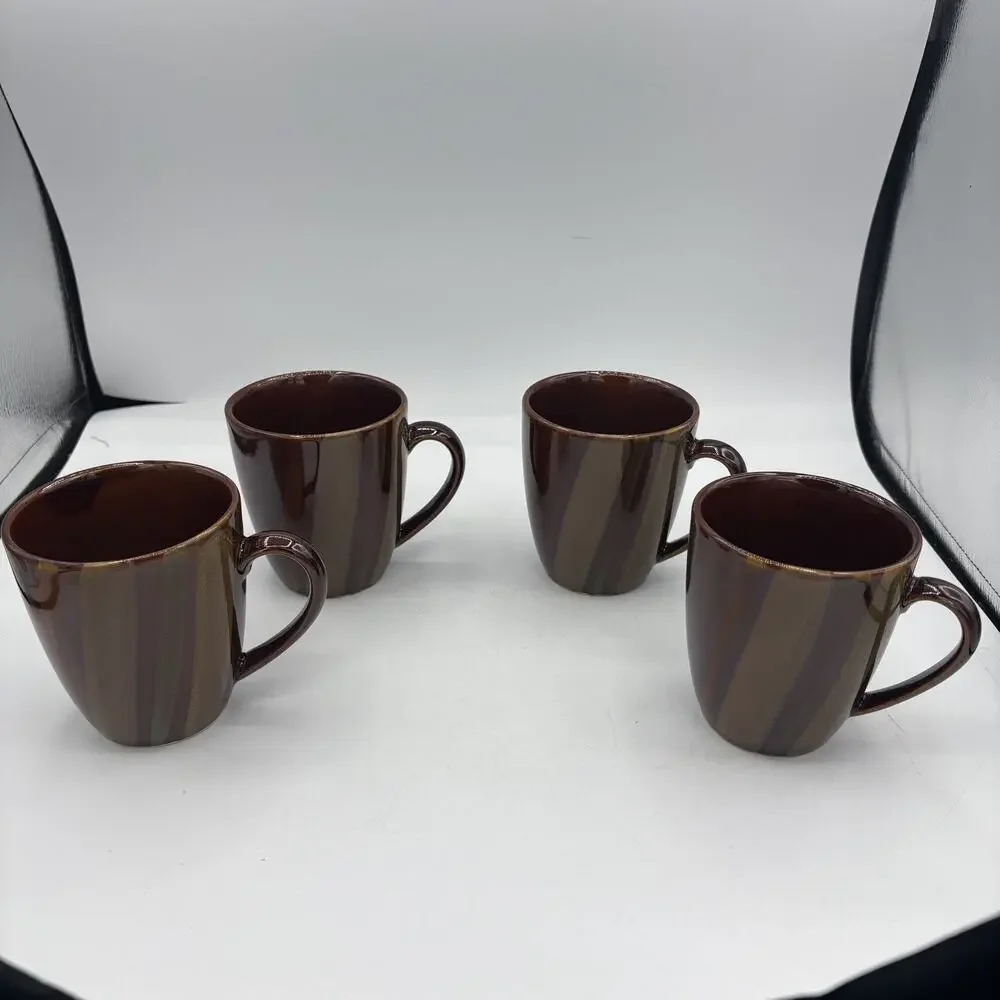 Sango Avanti Brown‎ 4722 Coffee Mugs Set of 4 Swirl Stripe 4